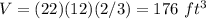 V=(22)(12)(2/3)=176\ ft^3