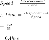 Speed=\frac{Displacement}{Time}\\\\\therefore Time=\frac{Displacement }{Speed}\\\\=\frac{352}{55}\\\\=6.4 hrs