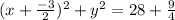 (x+\frac{-3}{2})^2+y^2=28+\frac{9}{4}