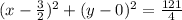 (x-\frac{3}{2})^2+(y-0)^2=\frac{121}{4}