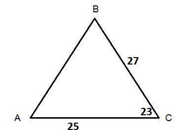 Find the area of the triangle. In a triangle, the bottom side is horizontal and has length 25 kilome