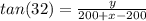 tan(32)=\frac{y}{200+x-200}
