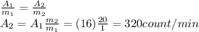 \frac{A_1}{m_1}=\frac{A_2}{m_2}\\A_2=A_1 \frac{m_2}{m_1}=(16)\frac{20}{1}=320 count/min
