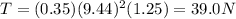 T=(0.35)(9.44)^2(1.25)=39.0 N
