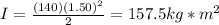 I=\frac{(140)(1.50)^{2}}{2}=157.5 kg*m^2