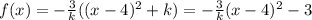 f(x)=-\frac{3}{k}((x-4)^2+k) = -\frac{3}{k}(x-4)^2 -3
