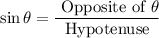 $\sin \theta=\frac{\text { Opposite of } \theta}{\text { Hypotenuse }}