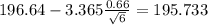 196.64-3.365\frac{0.66}{\sqrt{6}}=195.733