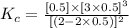 K_c=\frac{[0.5]\times [3\times 0.5]^3}{[(2-2\times 0.5)]^2}