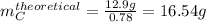 m_C^{theoretical}=\frac{12.9g}{0.78}=16.54g
