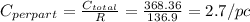 C_{per part} =\frac{C_{total} }{R} =\frac{368.36}{136.9} =2.7/pc