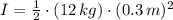 I = \frac{1}{2}\cdot (12\,kg)\cdot (0.3\,m)^{2}