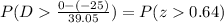 P(D  \frac{0-(-25)}{39.05}) = P(z0.64)