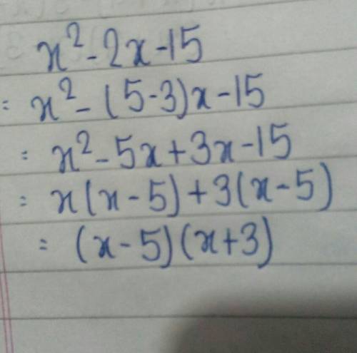 3. What is the correct factorization of x2 – 2x – 15?