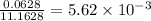 \frac{0.0628}{11.1628}=5.62\times 10^{-3}