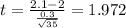 t=\frac{2.1-2}{\frac{0.3}{\sqrt{35}}}=1.972