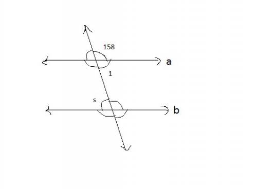 Lines a and b are parallel. what is the measure of angle s?  enter your answer in the box. s = ∘∘ ho