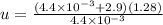 u=\frac{(4.4\times 10^{-3}+2.9)(1.28)}{4.4\times 10^{-3}}