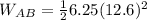 W_{AB}  = \frac{1}{2} 6.25 (12.6)^{2}