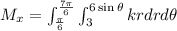 M_x=\int_{\frac{\pi}{6}}^{\frac{7\pi}{6}}\int_{3}^{6\sin\theta}krdrd\theta