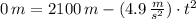 0\,m = 2100\,m - (4.9\,\frac{m}{s^{2}} )\cdot t^{2}