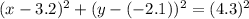 (x-3.2)^{2}+(y-(-2.1))^{2}=(4.3)^{2}