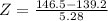 Z = \frac{146.5 - 139.2}{5.28}