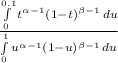 \frac{\int\limits^{0.1}_0 {t^{\alpha -1} (1-t)^{\beta -1}} \, du }{\int\limits^1_0 {u^{\alpha -1} (1-u)^{\beta -1}} \, du }