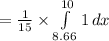 =\frac{1}{15}\times \int\limits^{10}_{8.66} {1}\, dx\\