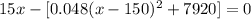 15x - [0.048(x-150)^{2} + 7920] = 0