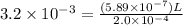 3.2 \times 10^{-3} = \frac{(5.89 \times 10^{-7})L}{2.0 \times 10^{-4}}