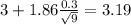 3+ 1.86\frac{0.3}{\sqrt{9}}=3.19
