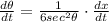 \frac{d\theta}{dt} = \frac{1}{6sec^2\theta} \cdot \frac{dx}{dt}