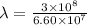 \lambda = \frac{3 \times 10^{8} }{6.60 \times 10^{7} }