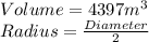 Volume = 4397m^3\\Radius = \frac{Diameter}{2}