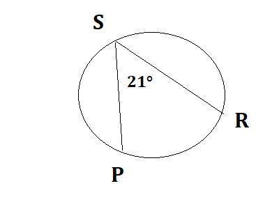 In circle Q with  m ∠ P S R = 2 1 ∘ m∠PSR=21  ∘ , find the angle measure of minor arc  ⌢ . PR ⌢ . P