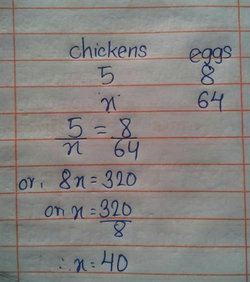 For every 5 chickens, they lay a total of 8 eggs a day. If there were 64 eggs in one day, how many c