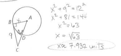 In the figure to the right, if AC=12 and BC=9, what’s the radius?