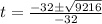 t=\frac{-32 \pm \sqrt{9216}}{-32}