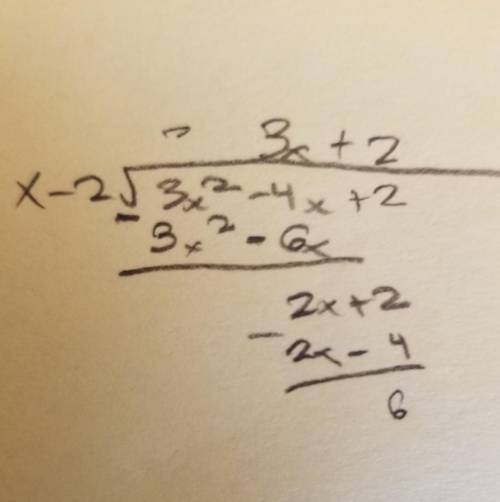 Divide using long division.  (3x² - 4x + 2) = (x-2)
