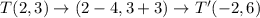 T(2,3)\rightarrow (2-4, 3+3)\rightarrow T'(-2,6)