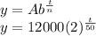 y=Ab^{\frac{t}{n}}\\y=12000(2)^{\frac{t}{50}}