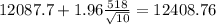 12087.7+1.96\frac{518}{\sqrt{10}}=12408.76