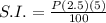 S.I. = \frac{P (2.5)(5)}{100}