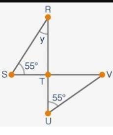 In triangle TUV show to the side,What is the measure of angle of TVU in degrees