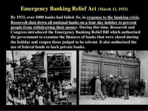 What was the significance of the Emergency Banking Relief Act? A. to regulate the use of bank holida