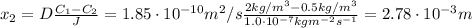 x_{2} = D \frac{C_{1} - C_{2}}{J} = 1.85 \cdot 10^{-10} m^{2}/s \frac{2 kg/m^{3} - 0.5 kg/m^{3}}{1.0 \cdot 10^{-7} kgm^{-2}s^{-1}} = 2.78 \cdot 10^{-3} m