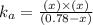 k_a=\frac{(x)\times (x)}{(0.78-x)}