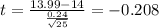 t=\frac{13.99-14}{\frac{0.24}{\sqrt{25}}}=-0.208