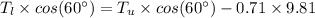 T_l \times  cos(60^{\circ}) = T_u \times  cos(60^{\circ}) - 0.71 \times 9.81